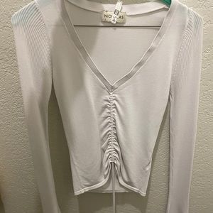 White necklace long sleeve, drawstring top